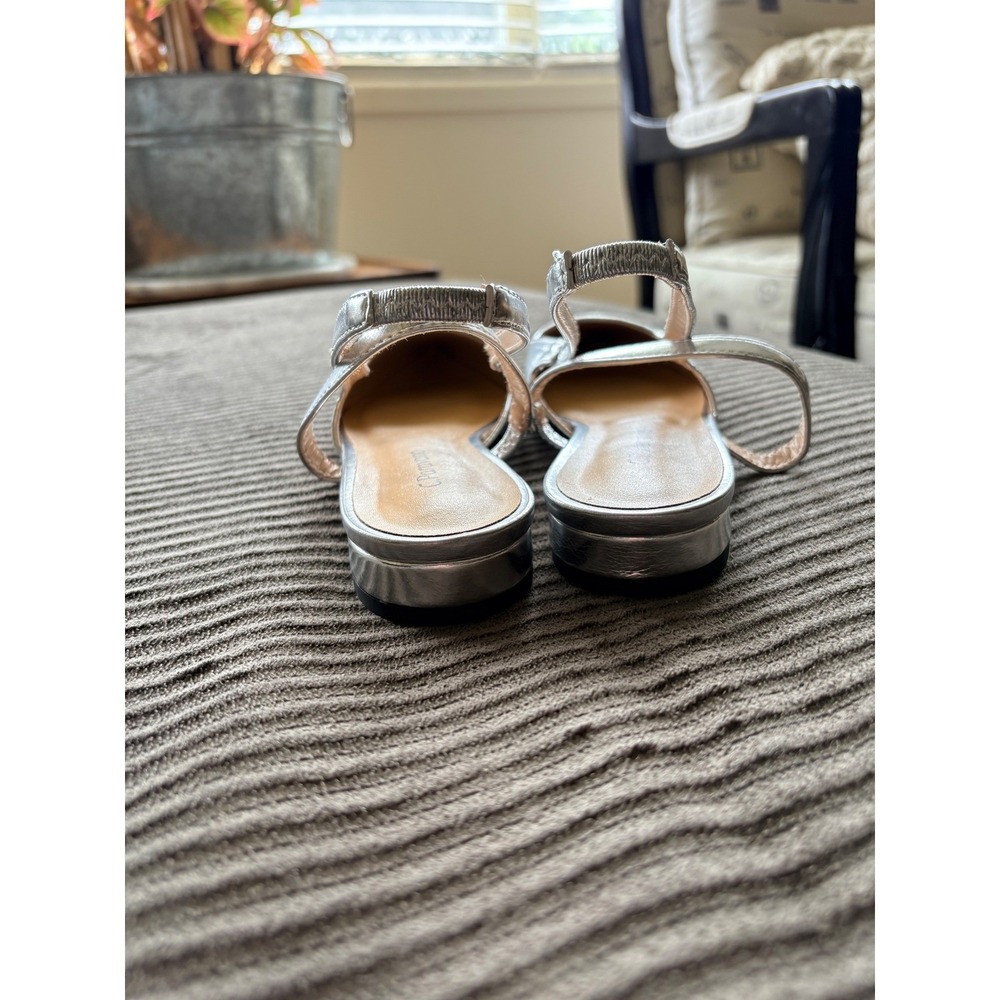 NWOT C.Paravano Silver Metallic Pointed Toe Slingback Mary Jane Flats Chic S6.5 - Picture 8 of 10